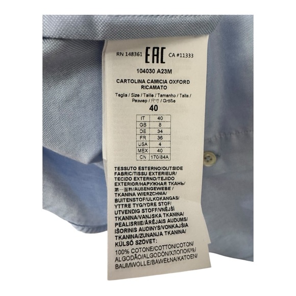 PINKO | Cartolina Embroidered Love Birds Cotton Oxford Shirt in Blue, US 4 - Picture 11 of 13